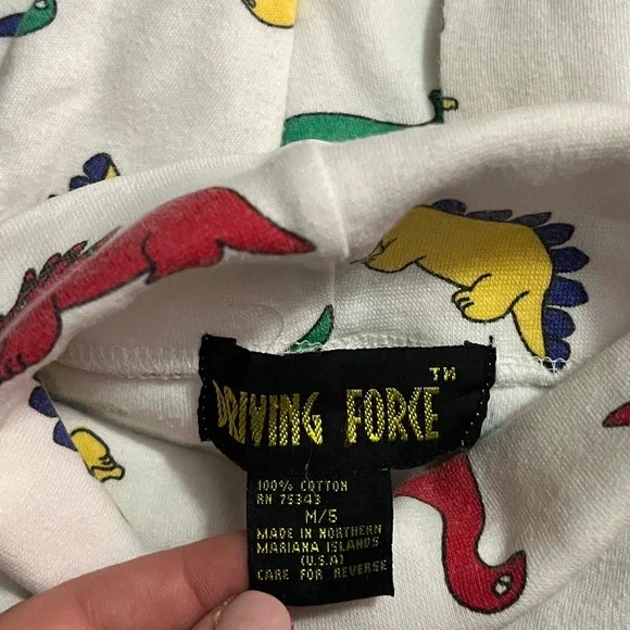 Vintage Driving Force Kids Dinosaur Print Turtleneck Shirt White Cotton Size 5** - Picture 2 of 12